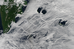 Ship Tracks off the Kamchatka Peninsula